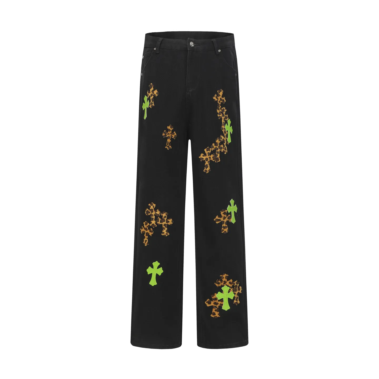 P270 Cross-border model, please do not place an order if you are pursuing quality - Chrome Hearts/Chrome Hearts Cross ✝️Leopard print embroidered washed jeans, trousers and casual pants - High weight, high density and high quality. The wool is soft, delicate and skin-friendly. It feels soft and silky. It has excellent warmth and skin-friendly properties - Custom-woven and dyed with no color difference. No matter the fabric or workmanship details, it beats the ordinary version on the market - Hardware zipper accessories are all customized, full of details -Colour: washed black -Size: 28 30 32 34 36